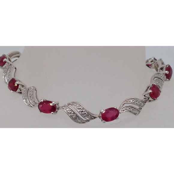 Chuck Clemency Red Gemstone Tennis Bracelet STS 925 Sterling Silver Sparkly! - Picture 2 of 12
